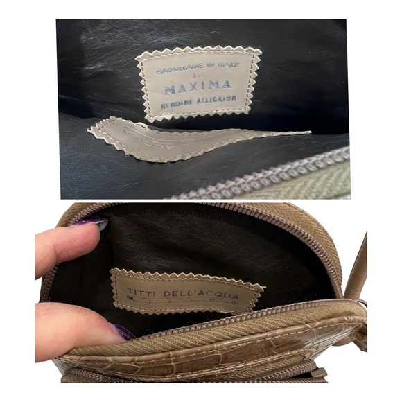 TITTI DELL'ACQUA MAXIMA TAN ALLIGATOR CROSSBODY PURSE W FRONT ZIP POCKET - Picture 16 of 16